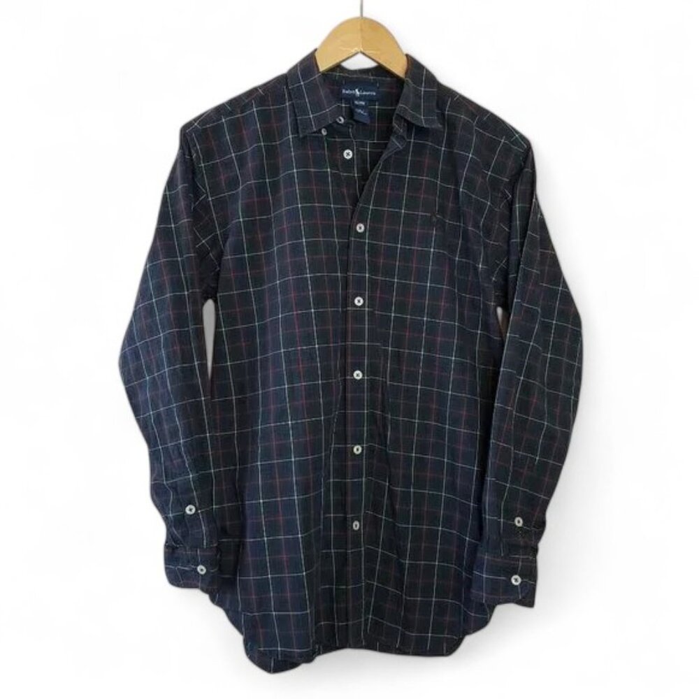 Ralph Lauren‎ Button Down Shirt Boy's Pinstripe Boxy Plaid Preppy School XL